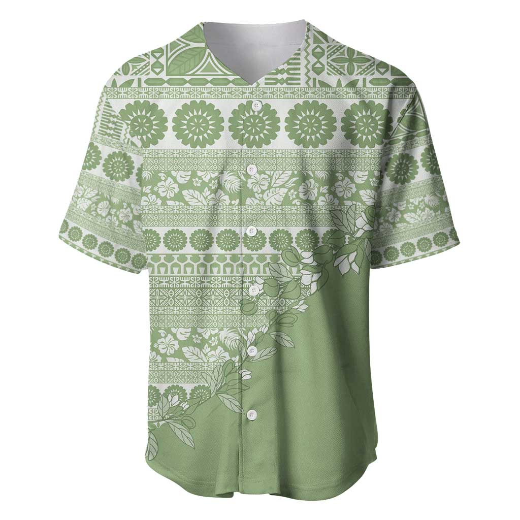 Fiji Marau na Kerisimasi Baseball Jersey Sage Green Tagimoucia Tapa Masi Tribal - Polynesian Pride