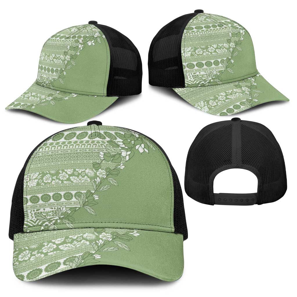 Fiji Marau na Kerisimasi Baseball Net Cap Sage Green Tagimoucia Tapa Masi Tribal - Polynesian Pride
