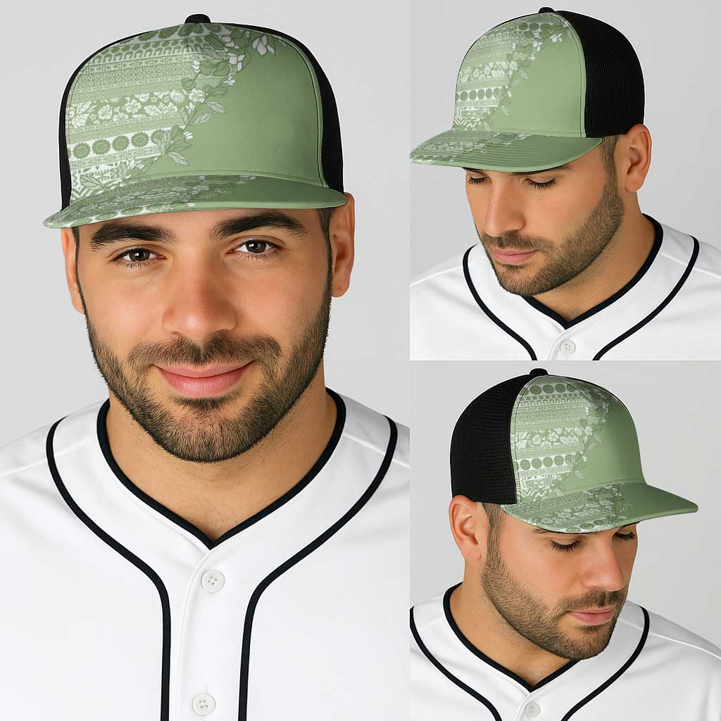 Fiji Marau na Kerisimasi Baseball Net Cap Sage Green Tagimoucia Tapa Masi Tribal - Polynesian Pride
