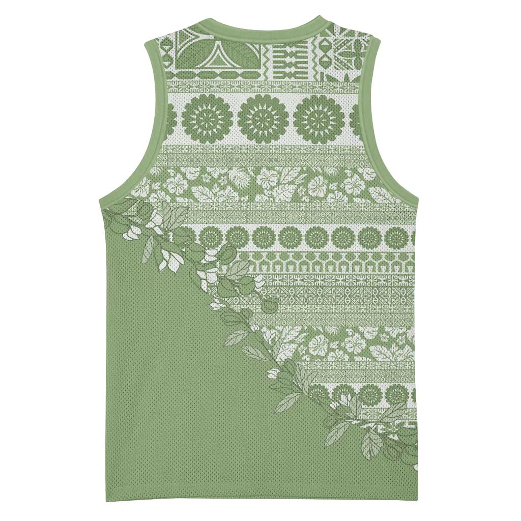 Fiji Marau na Kerisimasi Basketball Jersey Sage Green Tagimoucia Tapa Masi Tribal - Polynesian Pride