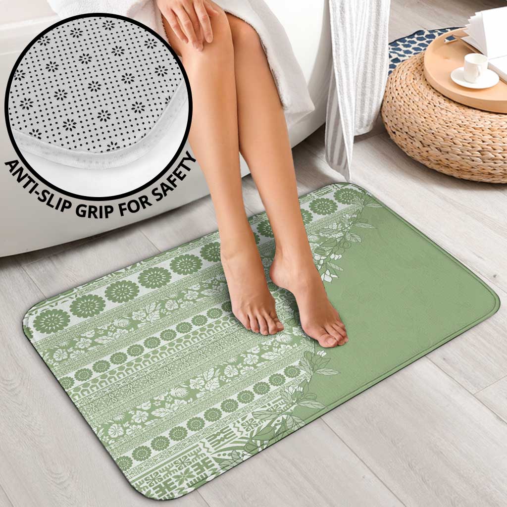 Fiji Marau na Kerisimasi Bathroom Set Sage Green Tagimoucia Tapa Masi Tribal - Polynesian Pride