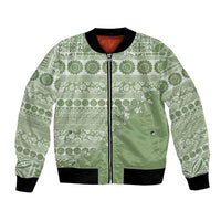 Fiji Marau na Kerisimasi Bomber Jacket Sage Green Tagimoucia Tapa Masi Tribal - Polynesian Pride