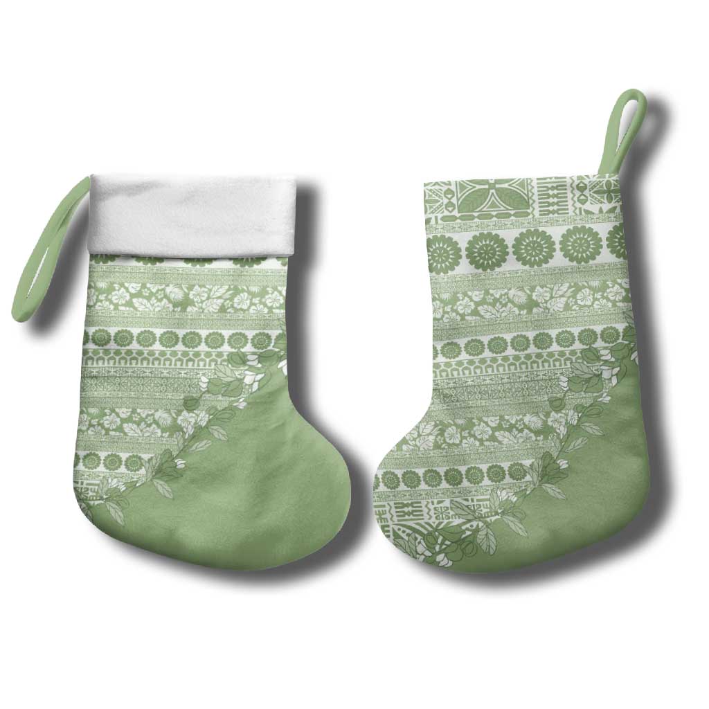 Fiji Marau na Kerisimasi Christmas Stocking Sage Green Tagimoucia Tapa Masi Tribal - Polynesian Pride