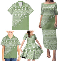 Fiji Marau na Kerisimasi Family Matching Puletasi and Hawaiian Shirt Sage Green Tagimoucia Tapa Masi Tribal - Polynesian Pride