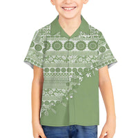 Fiji Marau na Kerisimasi Family Matching Puletasi and Hawaiian Shirt Sage Green Tagimoucia Tapa Masi Tribal - Polynesian Pride