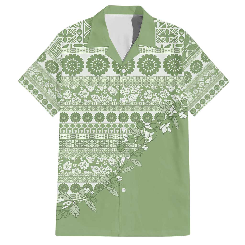 Fiji Marau na Kerisimasi Family Matching Short Sleeve Bodycon Dress and Hawaiian Shirt Sage Green Tagimoucia Tapa Masi Tribal - Polynesian Pride