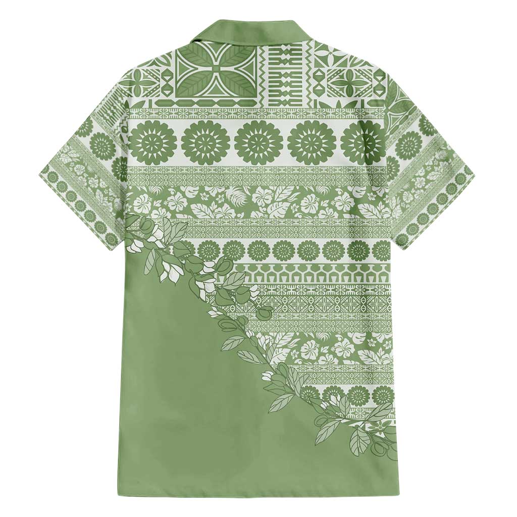 Fiji Marau na Kerisimasi Family Matching Short Sleeve Bodycon Dress and Hawaiian Shirt Sage Green Tagimoucia Tapa Masi Tribal - Polynesian Pride