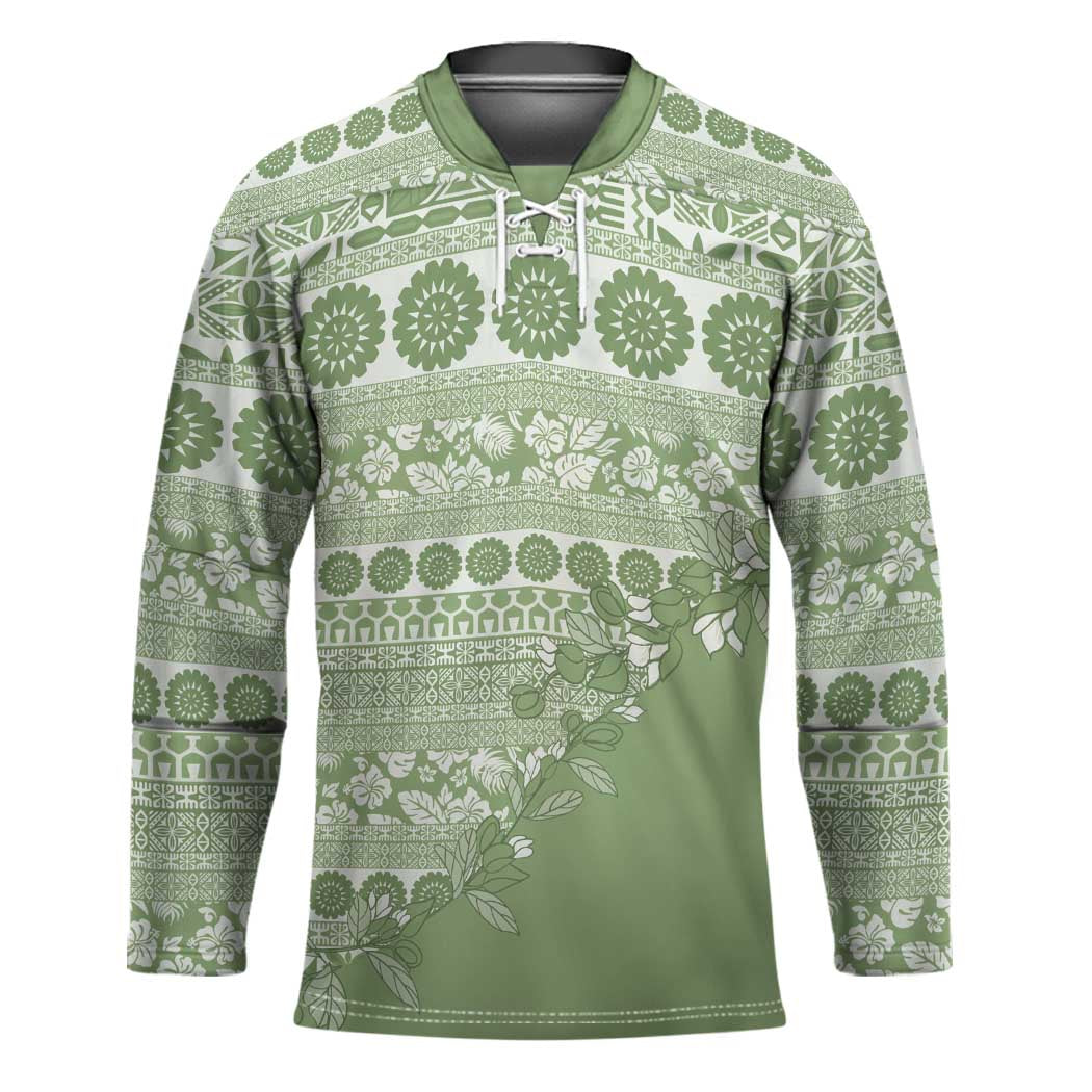 Fiji Marau na Kerisimasi Hockey Jersey Sage Green Tagimoucia Tapa Masi Tribal - Polynesian Pride