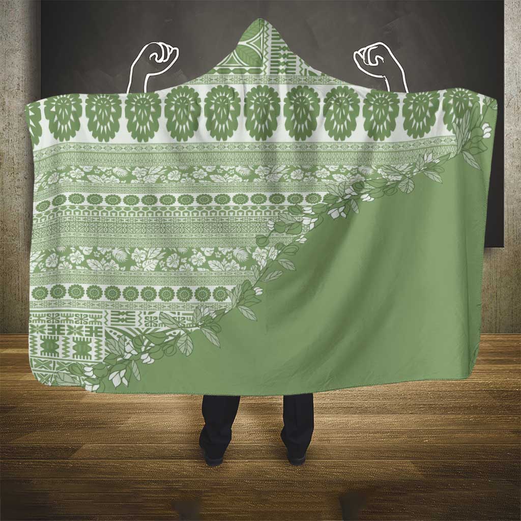 Fiji Marau na Kerisimasi Hooded Blanket Sage Green Tagimoucia Tapa Masi Tribal - Polynesian Pride