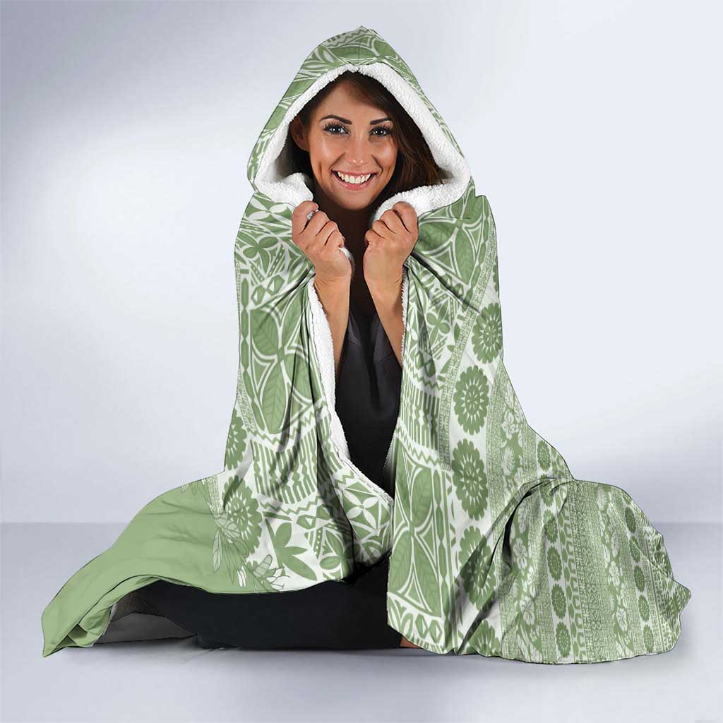 Fiji Marau na Kerisimasi Hooded Blanket Sage Green Tagimoucia Tapa Masi Tribal - Polynesian Pride