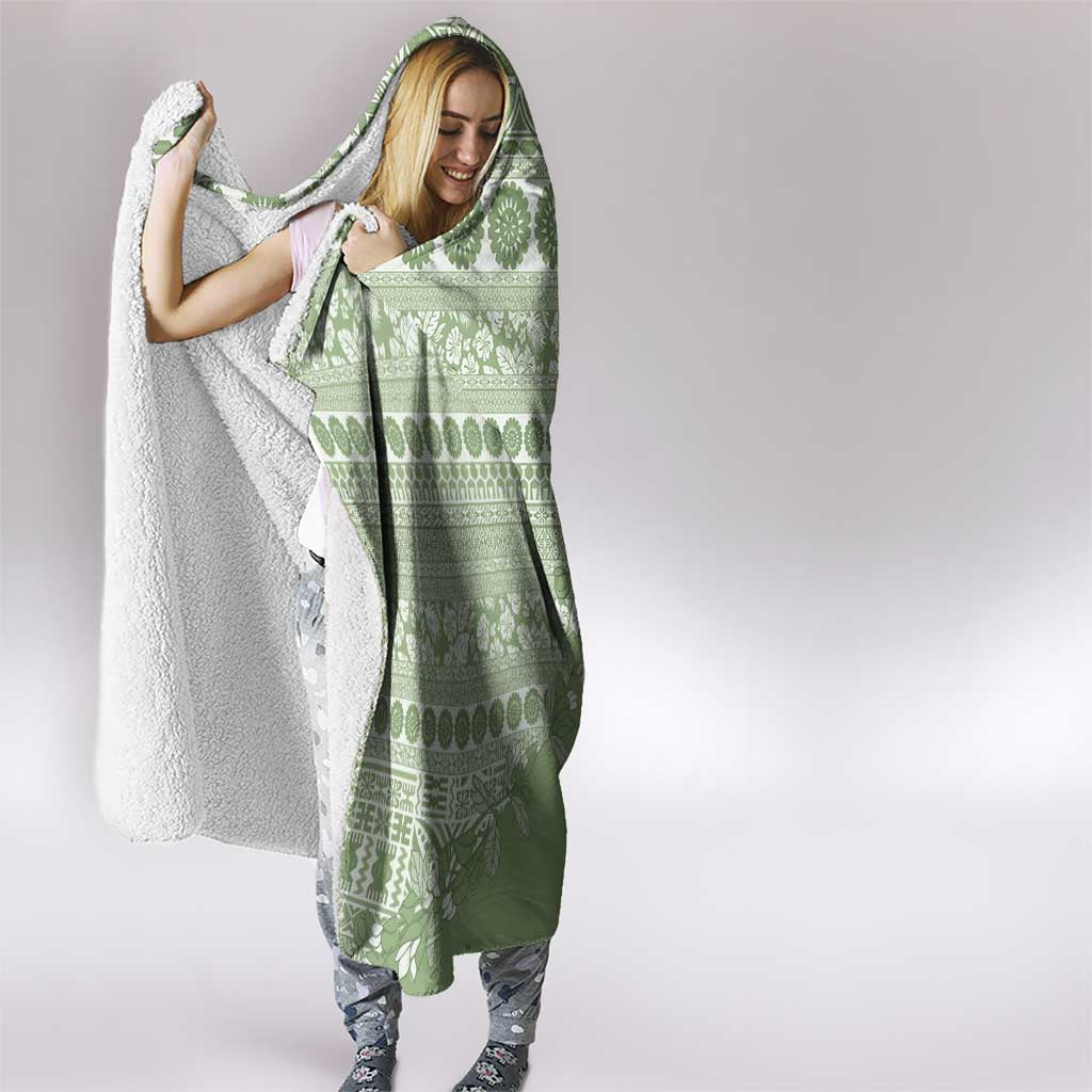 Fiji Marau na Kerisimasi Hooded Blanket Sage Green Tagimoucia Tapa Masi Tribal - Polynesian Pride
