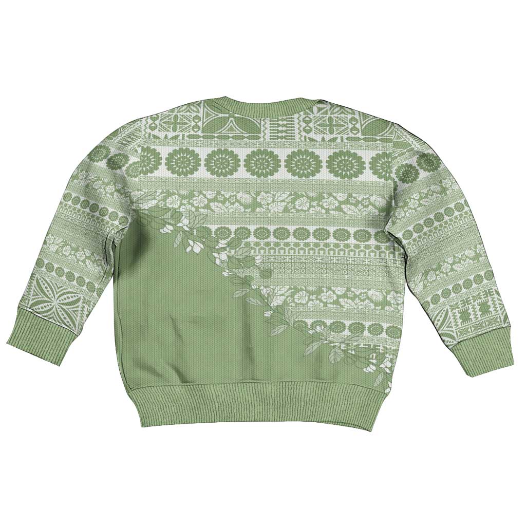 Fiji Marau na Kerisimasi Kid Ugly Christmas Sweater Sage Green Tagimoucia Tapa Masi Tribal - Polynesian Pride