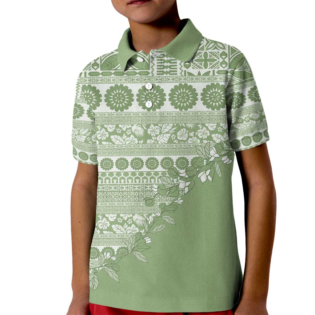 Fiji Marau na Kerisimasi Kid Polo Shirt Sage Green Tagimoucia Tapa Masi Tribal - Polynesian Pride