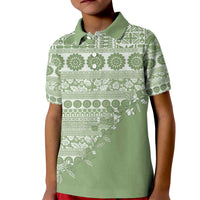 Fiji Marau na Kerisimasi Kid Polo Shirt Sage Green Tagimoucia Tapa Masi Tribal - Polynesian Pride