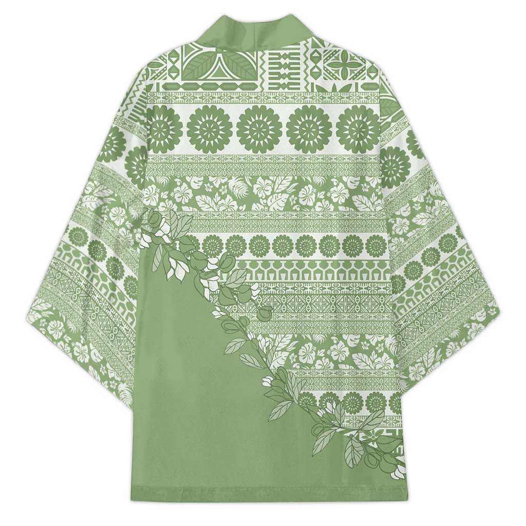 Fiji Marau na Kerisimasi Kimono Sage Green Tagimoucia Tapa Masi Tribal - Polynesian Pride