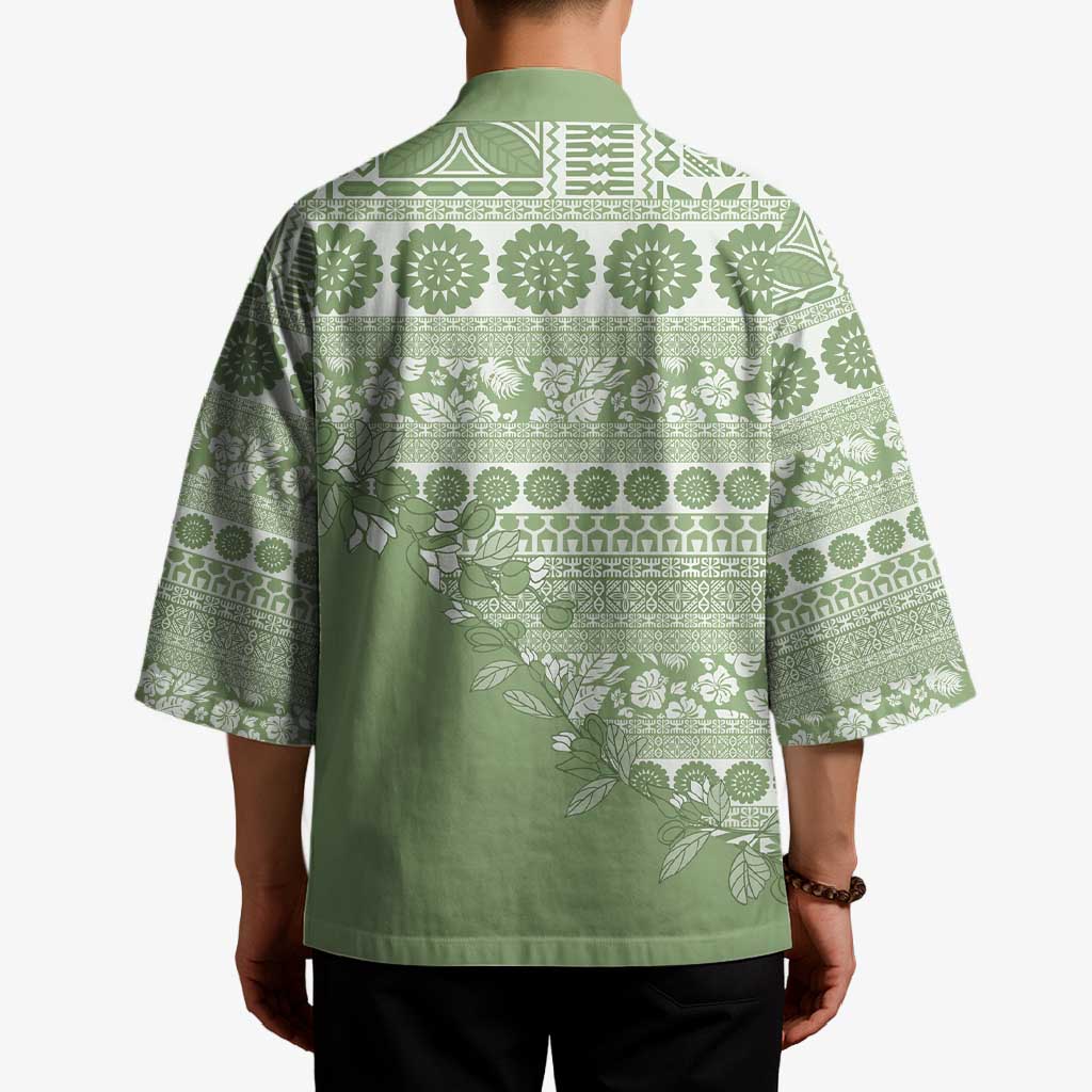 Fiji Marau na Kerisimasi Kimono Sage Green Tagimoucia Tapa Masi Tribal - Polynesian Pride