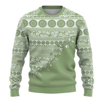 Fiji Marau na Kerisimasi Ugly Christmas Sweater Sage Green Tagimoucia Tapa Masi Tribal - Polynesian Pride