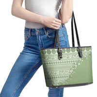 Fiji Marau na Kerisimasi Leather Tote Bag Sage Green Tagimoucia Tapa Masi Tribal - Polynesian Pride