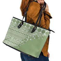 Fiji Marau na Kerisimasi Leather Tote Bag Sage Green Tagimoucia Tapa Masi Tribal - Polynesian Pride