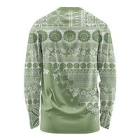 Fiji Marau na Kerisimasi Long Sleeve Shirt Sage Green Tagimoucia Tapa Masi Tribal - Polynesian Pride