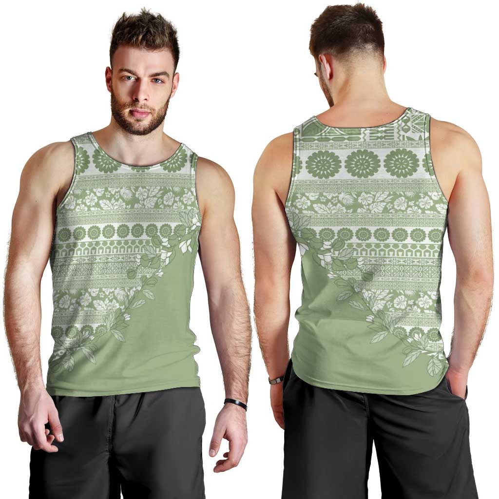 Fiji Marau na Kerisimasi Men Tank Top Sage Green Tagimoucia Tapa Masi Tribal - Polynesian Pride