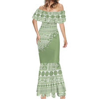 Fiji Marau na Kerisimasi Mermaid Dress Sage Green Tagimoucia Tapa Masi Tribal - Polynesian Pride