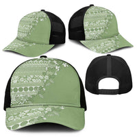 Fiji Marau na Kerisimasi Mesh Trucker Cap Sage Green Tagimoucia Tapa Masi Tribal - Polynesian Pride