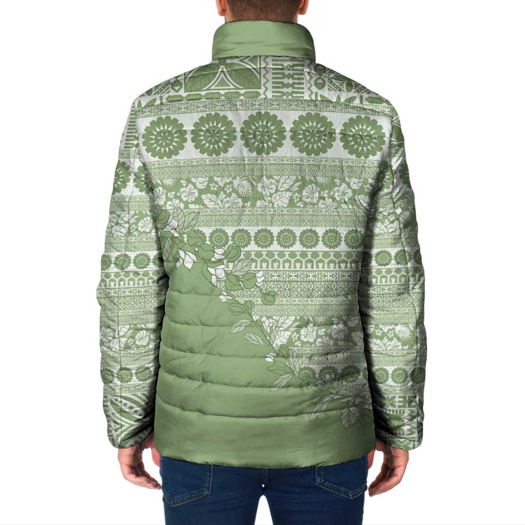 Fiji Marau na Kerisimasi Padded Jacket Sage Green Tagimoucia Tapa Masi Tribal - Polynesian Pride