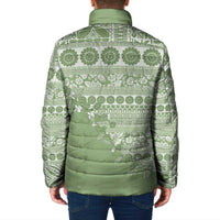 Fiji Marau na Kerisimasi Padded Jacket Sage Green Tagimoucia Tapa Masi Tribal - Polynesian Pride