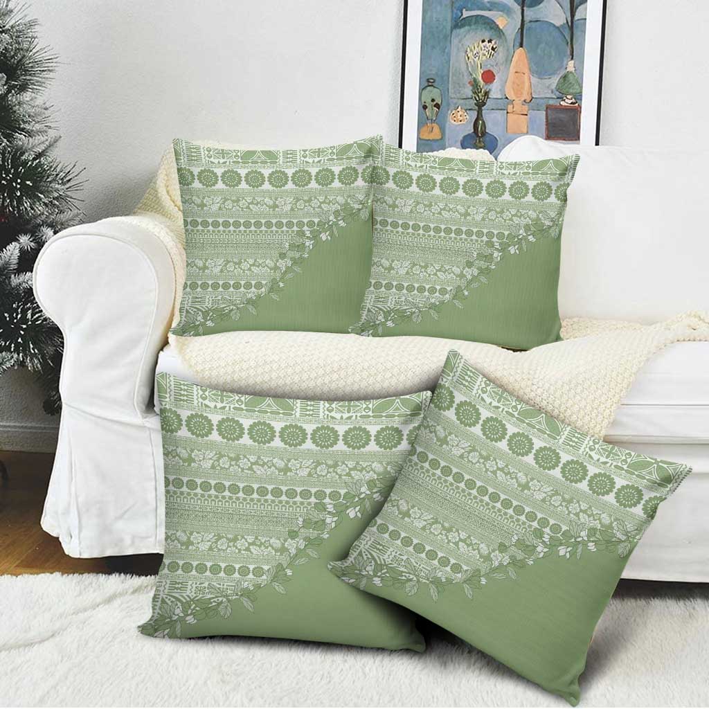 Fiji Marau na Kerisimasi Pillow Cover Sage Green Tagimoucia Tapa Masi Tribal - Polynesian Pride