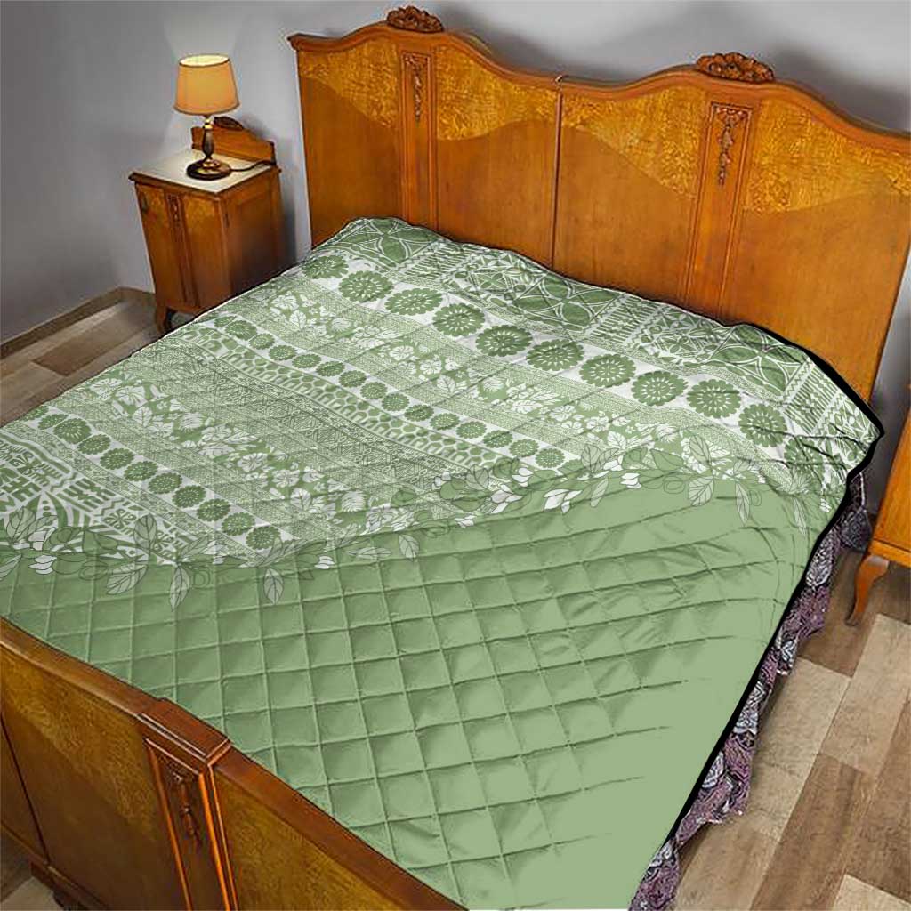 Fiji Marau na Kerisimasi Quilt Sage Green Tagimoucia Tapa Masi Tribal - Polynesian Pride