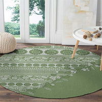 Fiji Marau na Kerisimasi Round Carpet Sage Green Tagimoucia Tapa Masi Tribal - Polynesian Pride