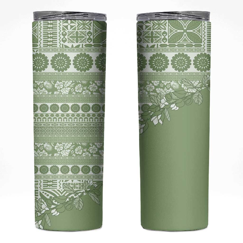 Fiji Marau na Kerisimasi Skinny Tumbler Sage Green Tagimoucia Tapa Masi Tribal - Polynesian Pride