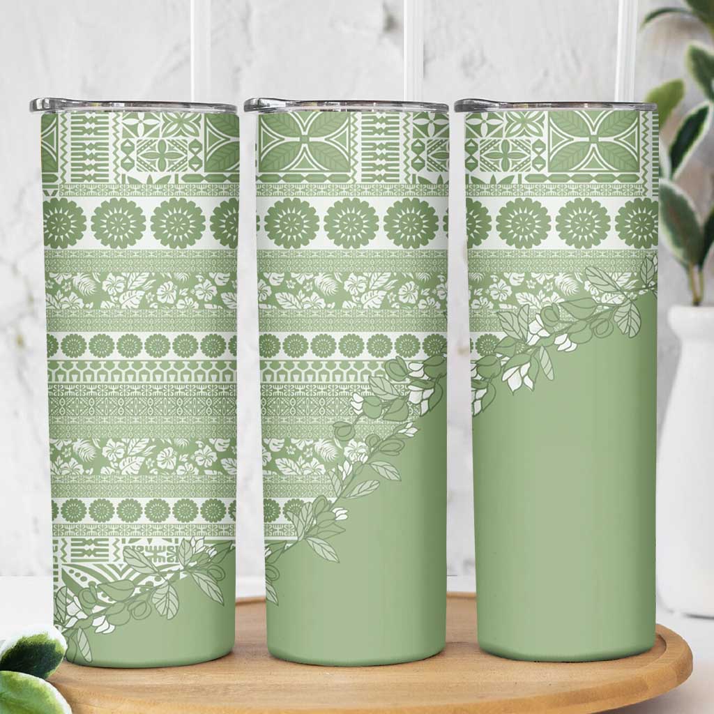 Fiji Marau na Kerisimasi Skinny Tumbler Sage Green Tagimoucia Tapa Masi Tribal - Polynesian Pride