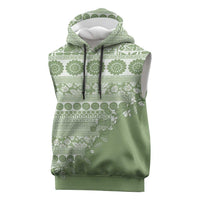 Fiji Marau na Kerisimasi Sleeveless Hoodie Sage Green Tagimoucia Tapa Masi Tribal - Polynesian Pride