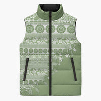 Fiji Marau na Kerisimasi Sleeveless Puffer Jacket Sage Green Tagimoucia Tapa Masi Tribal - Polynesian Pride