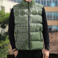 Fiji Marau na Kerisimasi Sleeveless Puffer Jacket Sage Green Tagimoucia Tapa Masi Tribal - Polynesian Pride