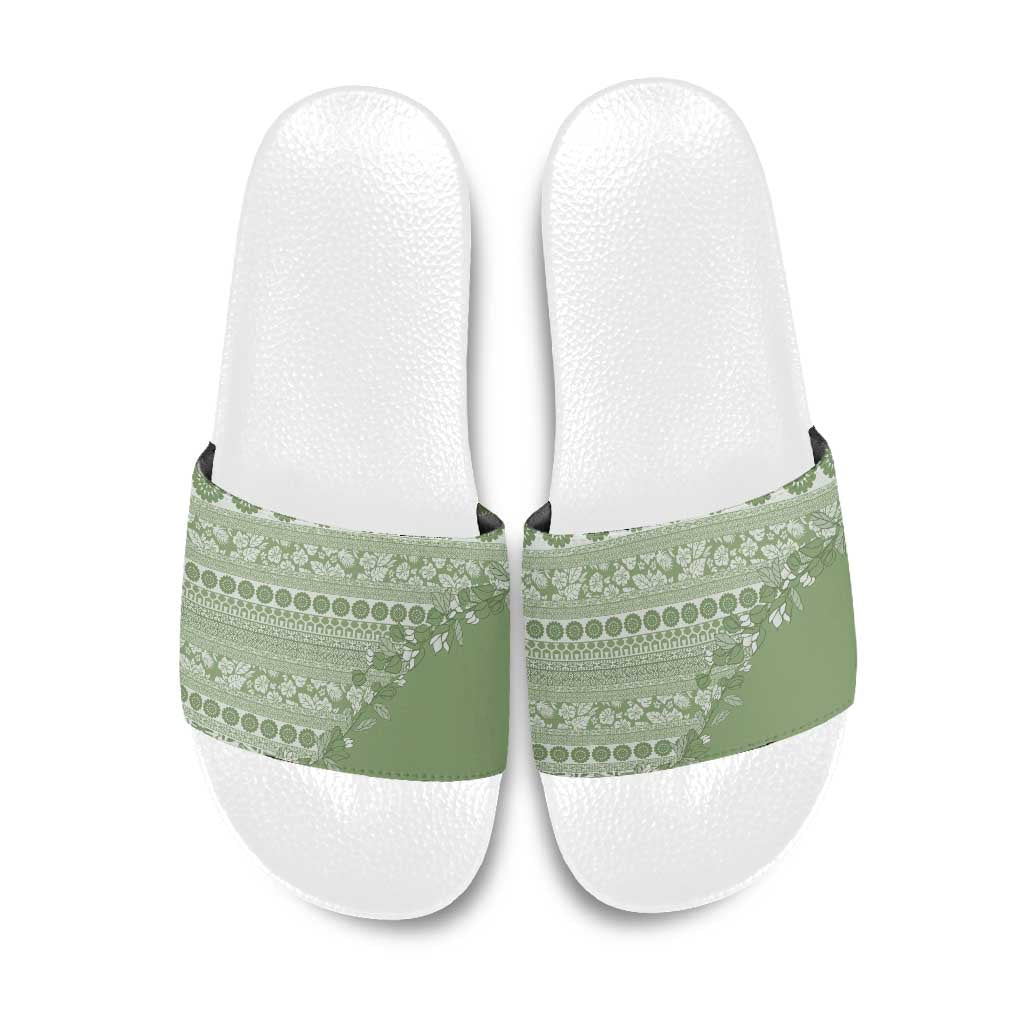 Fiji Marau na Kerisimasi Slide Sandals Sage Green Tagimoucia Tapa Masi Tribal - Polynesian Pride