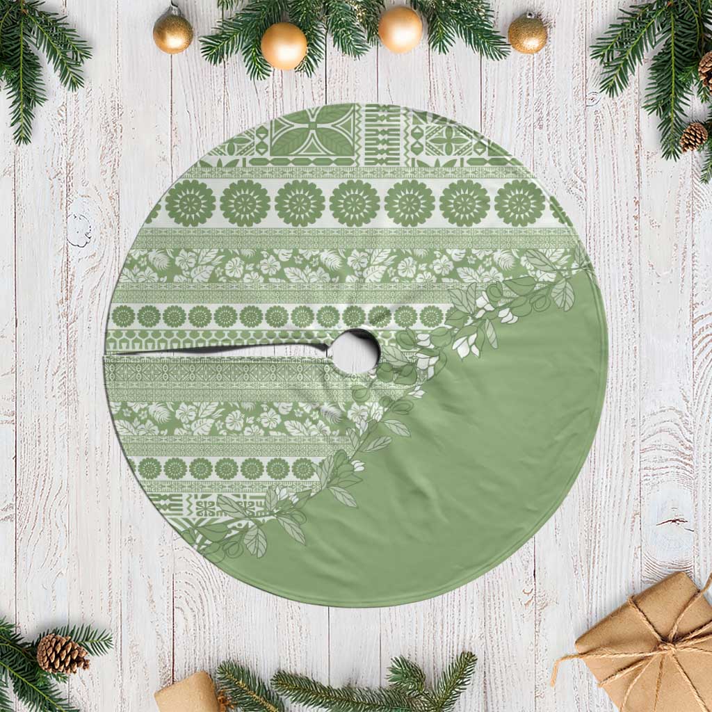 Fiji Marau na Kerisimasi Tree Skirt Sage Green Tagimoucia Tapa Masi Tribal - Polynesian Pride