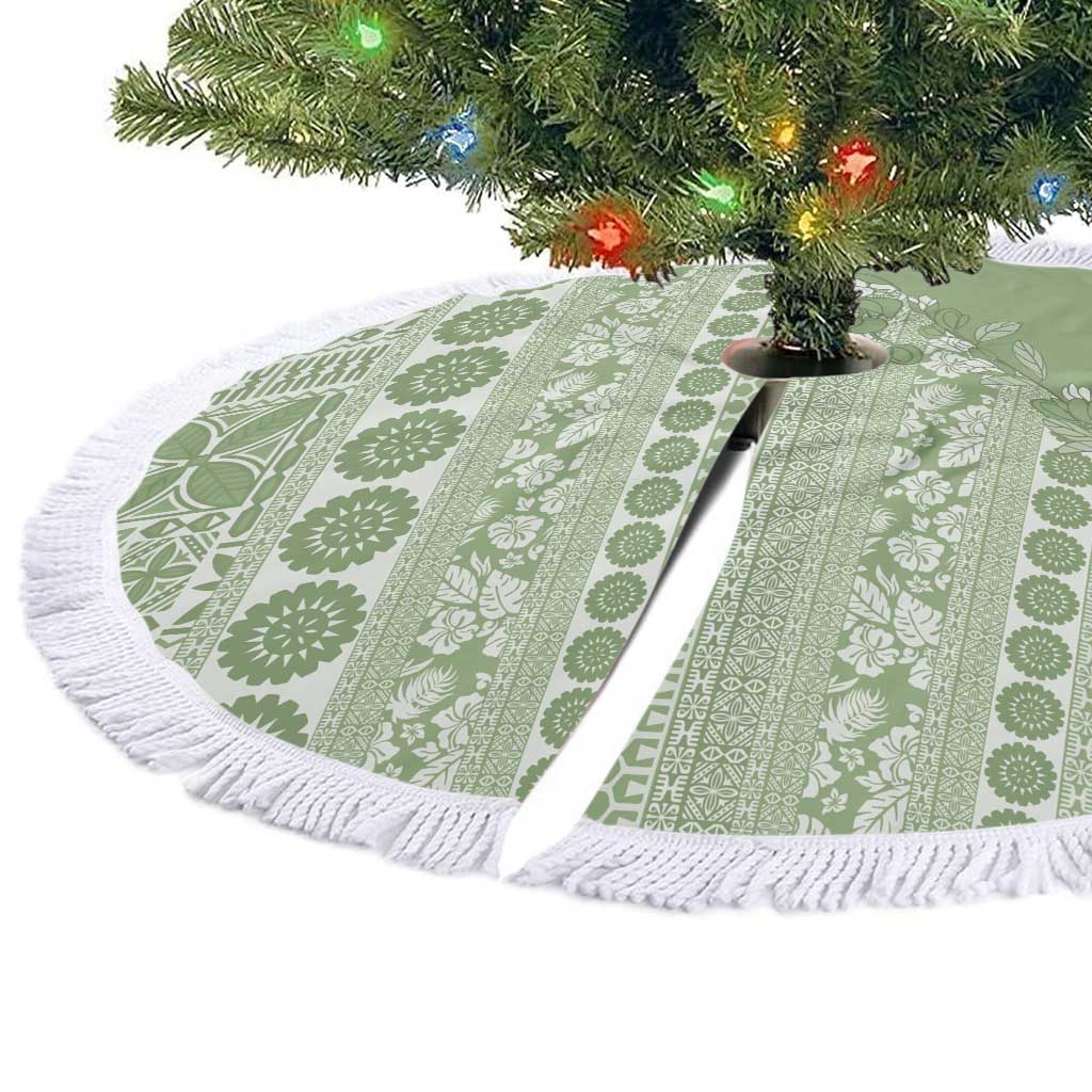 Fiji Marau na Kerisimasi Tree Skirt Sage Green Tagimoucia Tapa Masi Tribal - Polynesian Pride