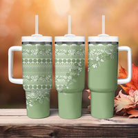Fiji Marau na Kerisimasi Tumbler With Handle Sage Green Tagimoucia Tapa Masi Tribal - Polynesian Pride