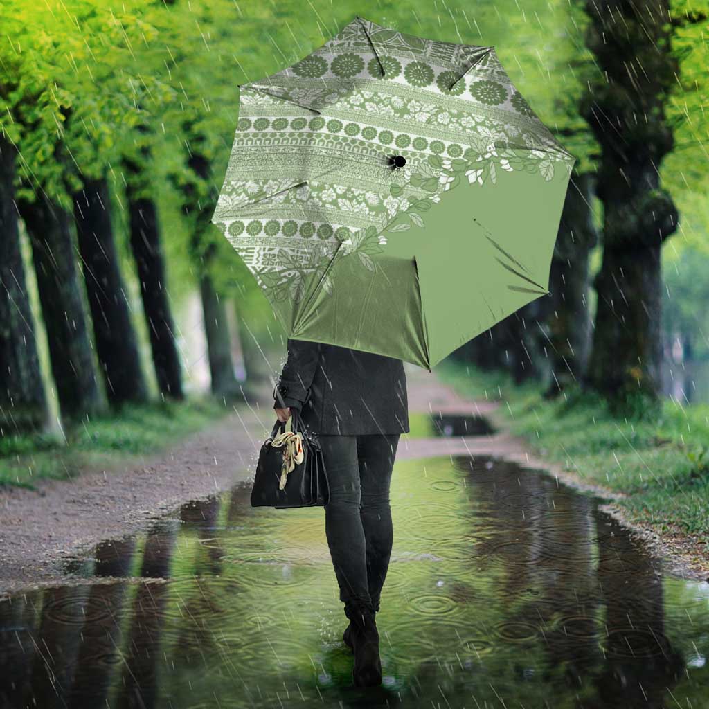 Fiji Marau na Kerisimasi Umbrella Sage Green Tagimoucia Tapa Masi Tribal - Polynesian Pride