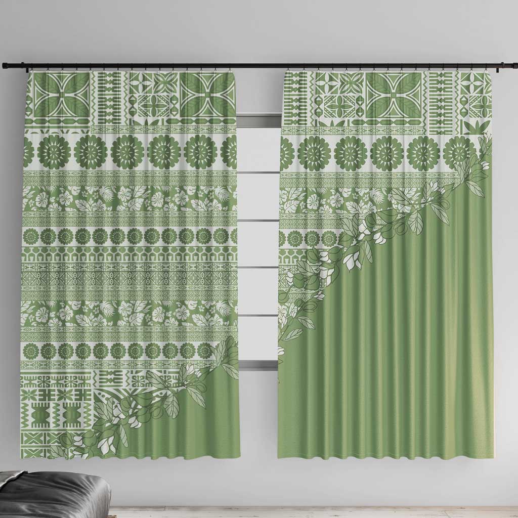 Fiji Marau na Kerisimasi Window Curtain Sage Green Tagimoucia Tapa Masi Tribal - Polynesian Pride