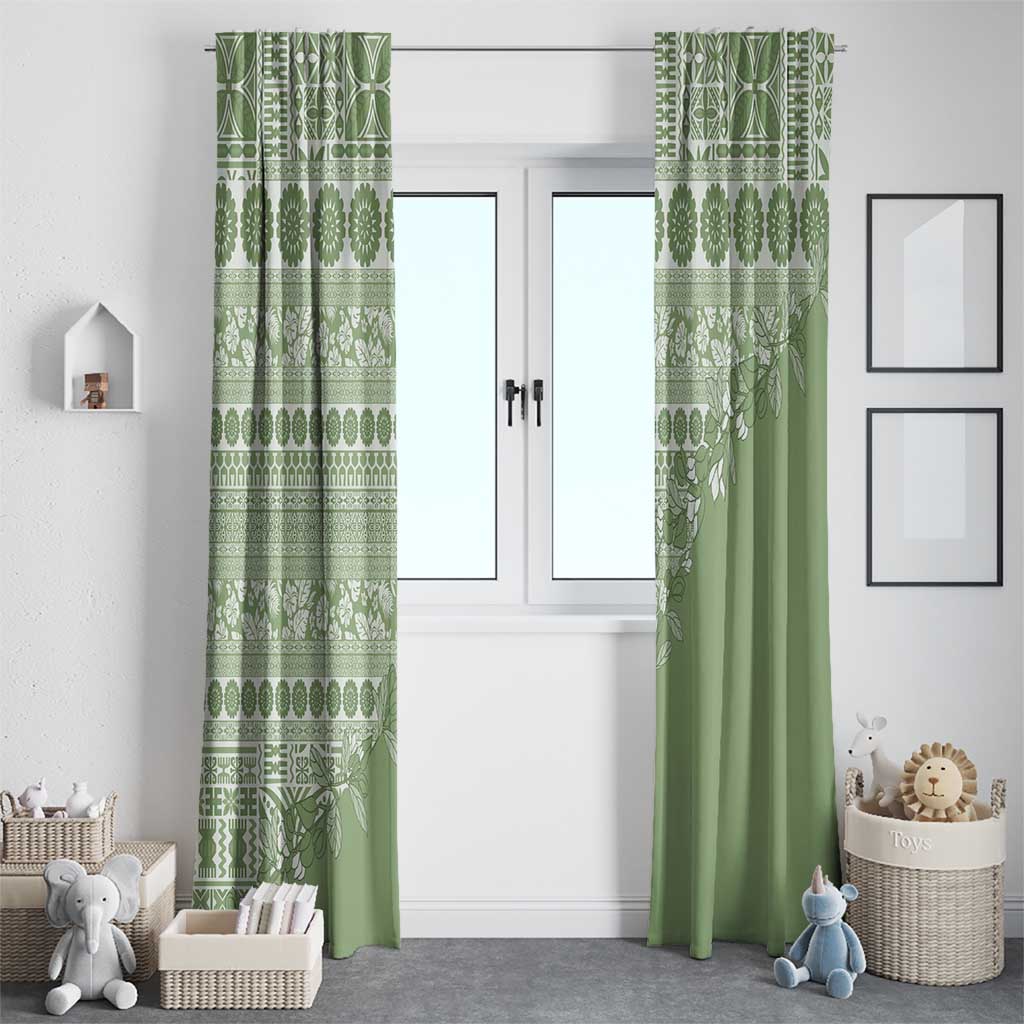 Fiji Marau na Kerisimasi Window Curtain Sage Green Tagimoucia Tapa Masi Tribal - Polynesian Pride
