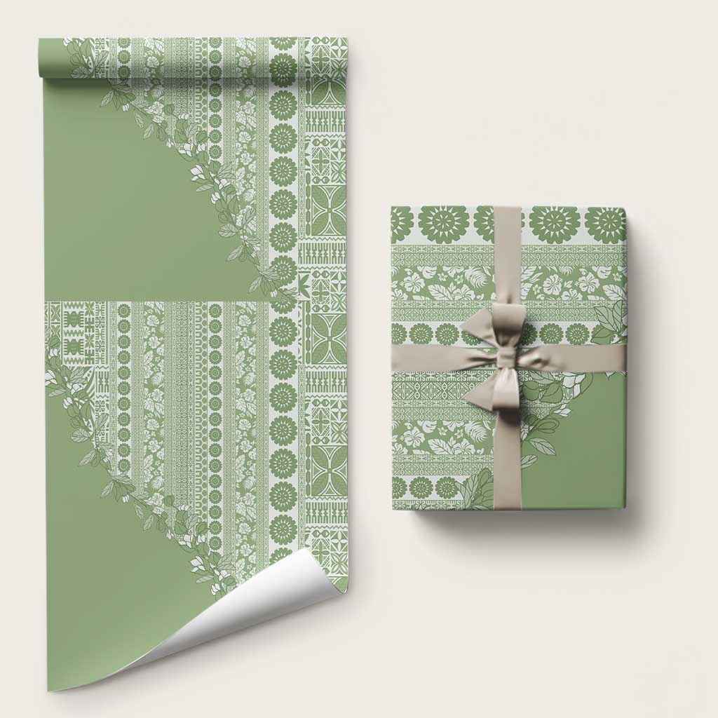 Fiji Marau na Kerisimasi Wrapping Paper Sage Green Tagimoucia Tapa Masi Tribal - Polynesian Pride