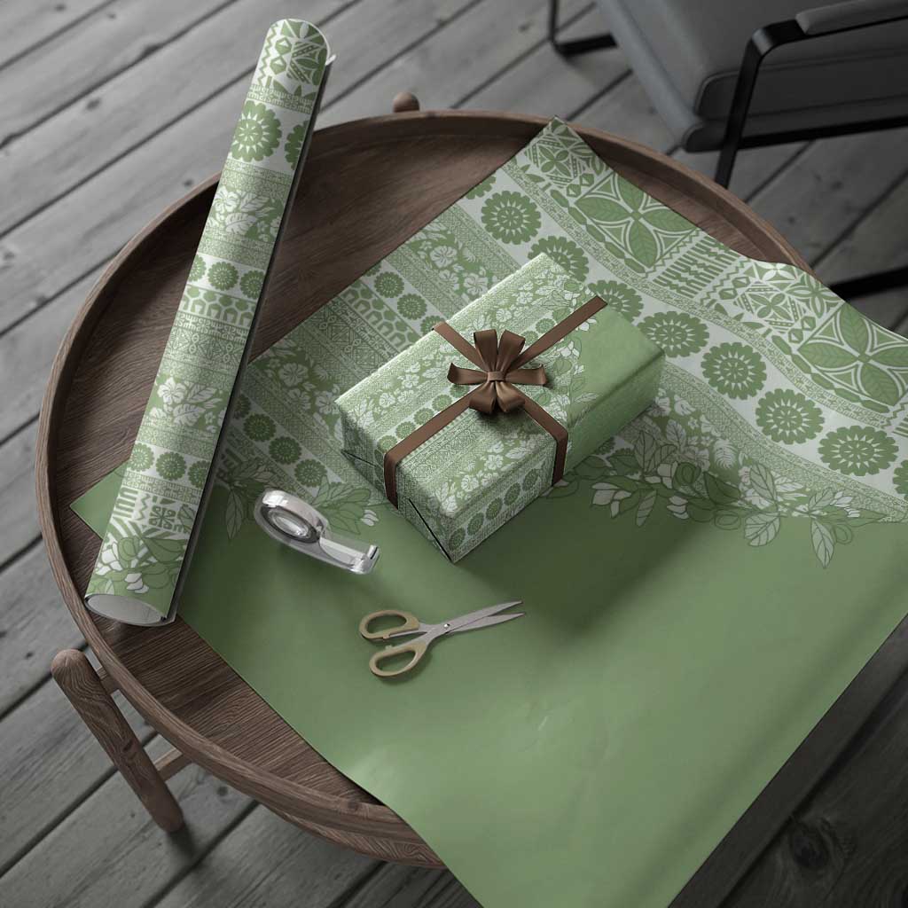 Fiji Marau na Kerisimasi Wrapping Paper Sage Green Tagimoucia Tapa Masi Tribal - Polynesian Pride