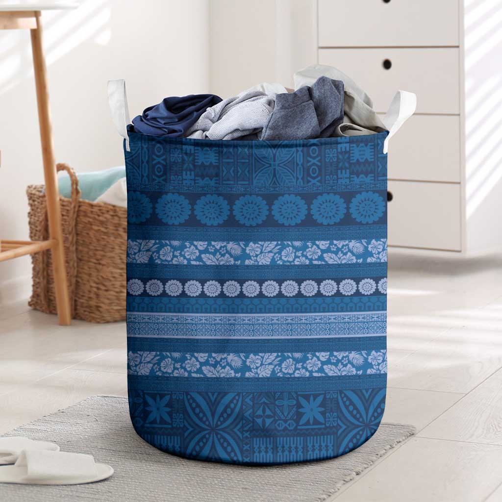 Fiji Marau na Kerisimasi Laundry Basket Blue Tapa Masi Inspired Christmas - Polynesian Pride