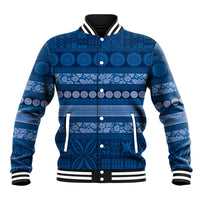 Fiji Marau na Kerisimasi Baseball Jacket Blue Tapa Masi Inspired Christmas - Polynesian Pride