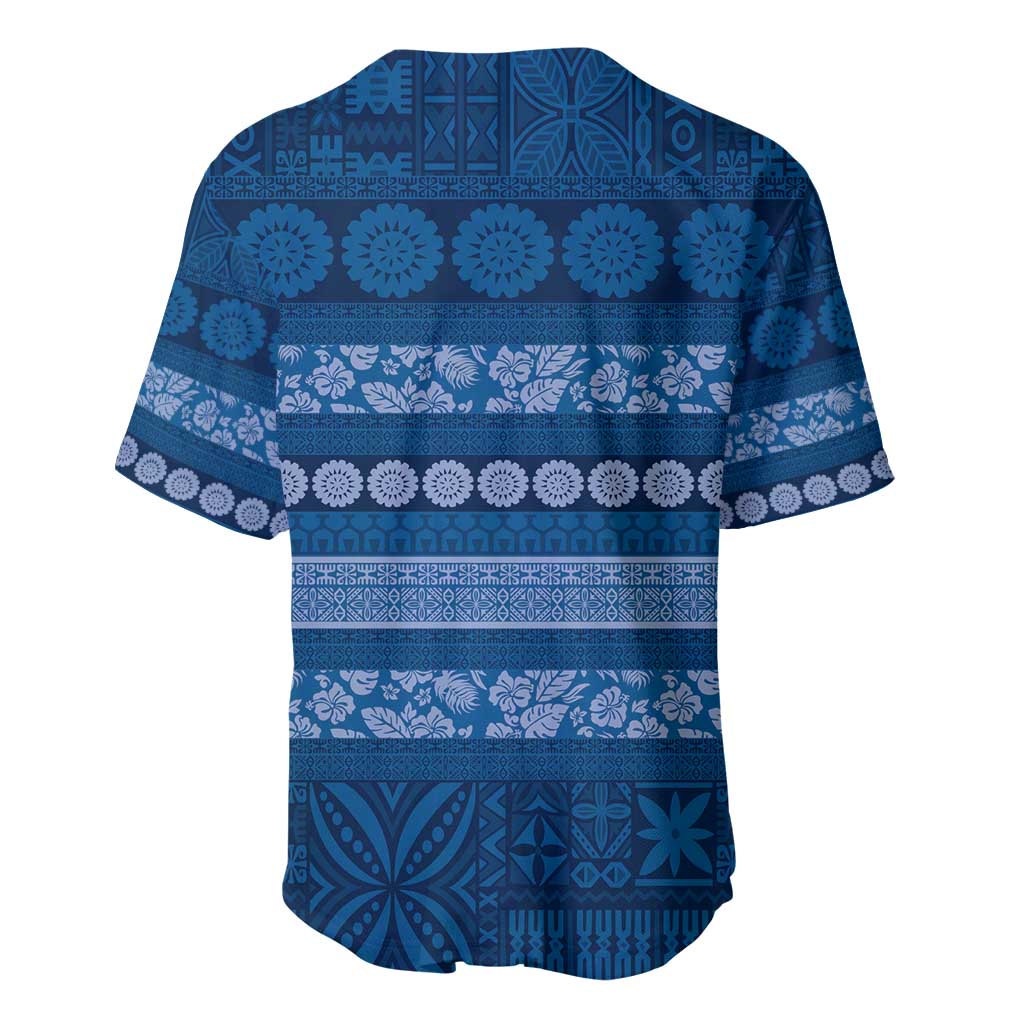 Fiji Marau na Kerisimasi Baseball Jersey Blue Tapa Masi Inspired Christmas - Polynesian Pride