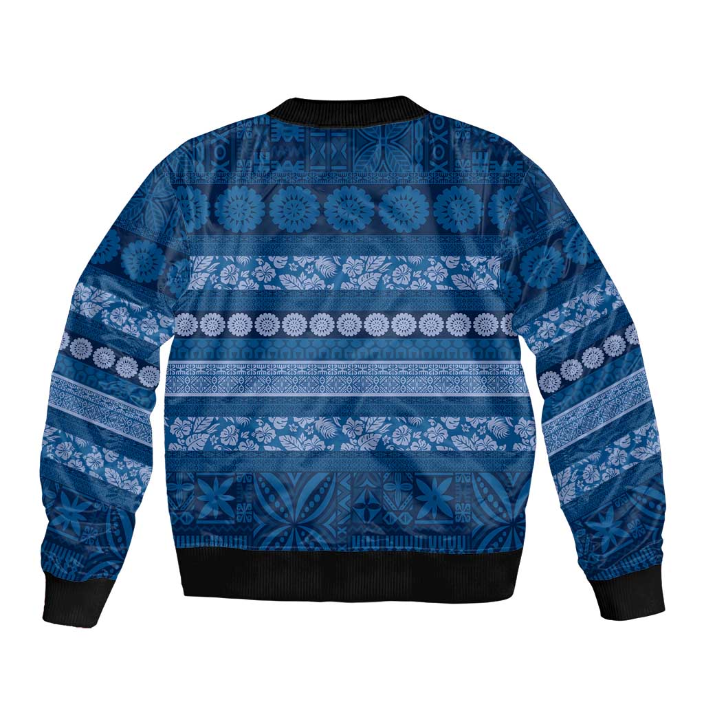 Fiji Marau na Kerisimasi Bomber Jacket Blue Tapa Masi Inspired Christmas - Polynesian Pride
